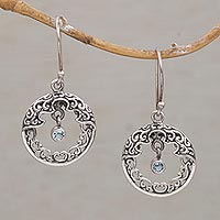 Blue topaz dangle earrings, 'Uluwatu Moon' - Blue Topaz Balinese Earrings Handcrafted of Sterling Silver