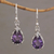 Amethyst dangle earrings, 'Dewdrops at Dawn' - Artisan Handcrafted Silver and Amethyst Earrings from Bali (image 2) thumbail