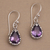 Amethyst dangle earrings, 'Dewdrops at Dawn' - Artisan Handcrafted Silver and Amethyst Earrings from Bali (image 2c) thumbail