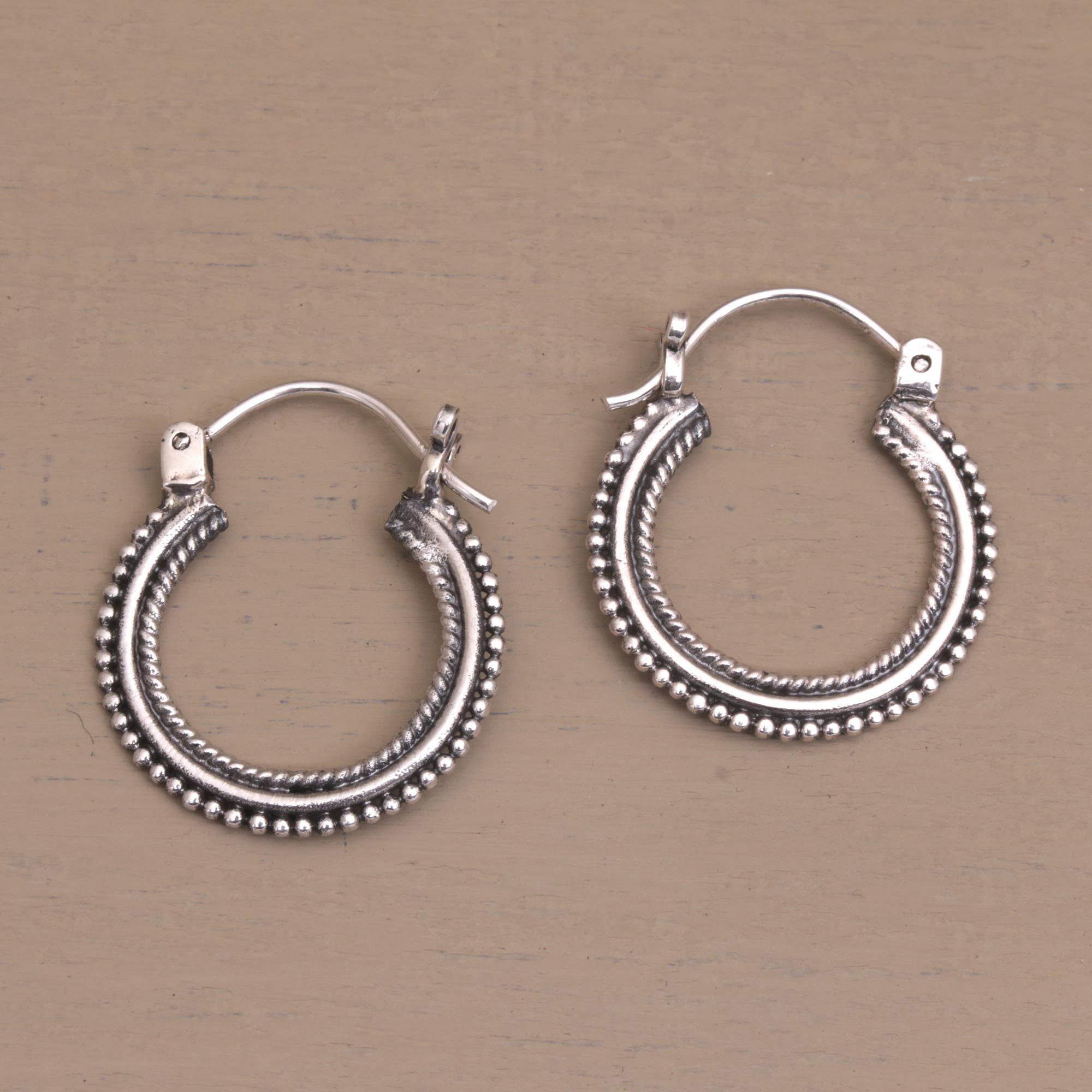 One Inch Diameter Sterling Silver Hoop Earrings On Rotation NOVICA