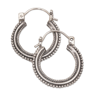 Sterling silver hoop earrings, 'On Rotation' (1 inch) - One Inch Diameter Sterling Silver Hoop Earrings