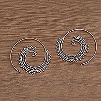 Sterling silver threader earrings, 'Bali Tendrils' - Sterling Silver Spiral Threader Earrings from Bali