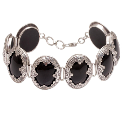 Link Bracelet with Sterling Silver and Black Onyx