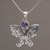Amethyst pendant necklace, 'Butterfly Secret' - Handcrafted Amethyst and Sterling Silver Butterfly Necklace thumbail