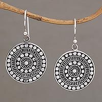 Sterling silver dangle earrings, 'Positively Dotty' - Circular Sterling Silver Earrings with Dot Motifs