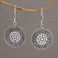 Sterling silver dangle earrings, 'Dots Galore' - Dot Motif Sterling Silver Dangle Earrings with Hooks