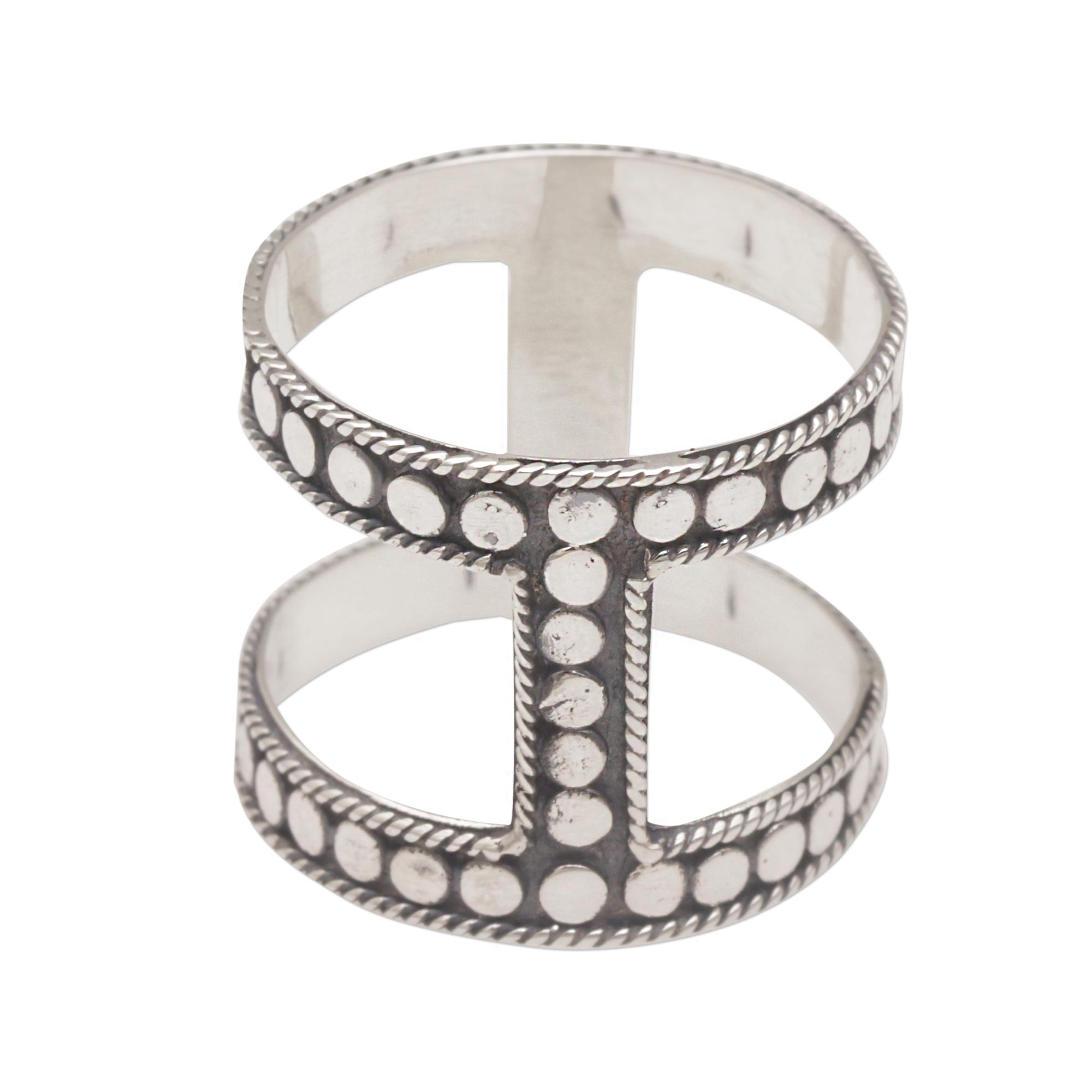 Unique Sterling Silver Band Ring with Dot Motifs - Dot the I | NOVICA