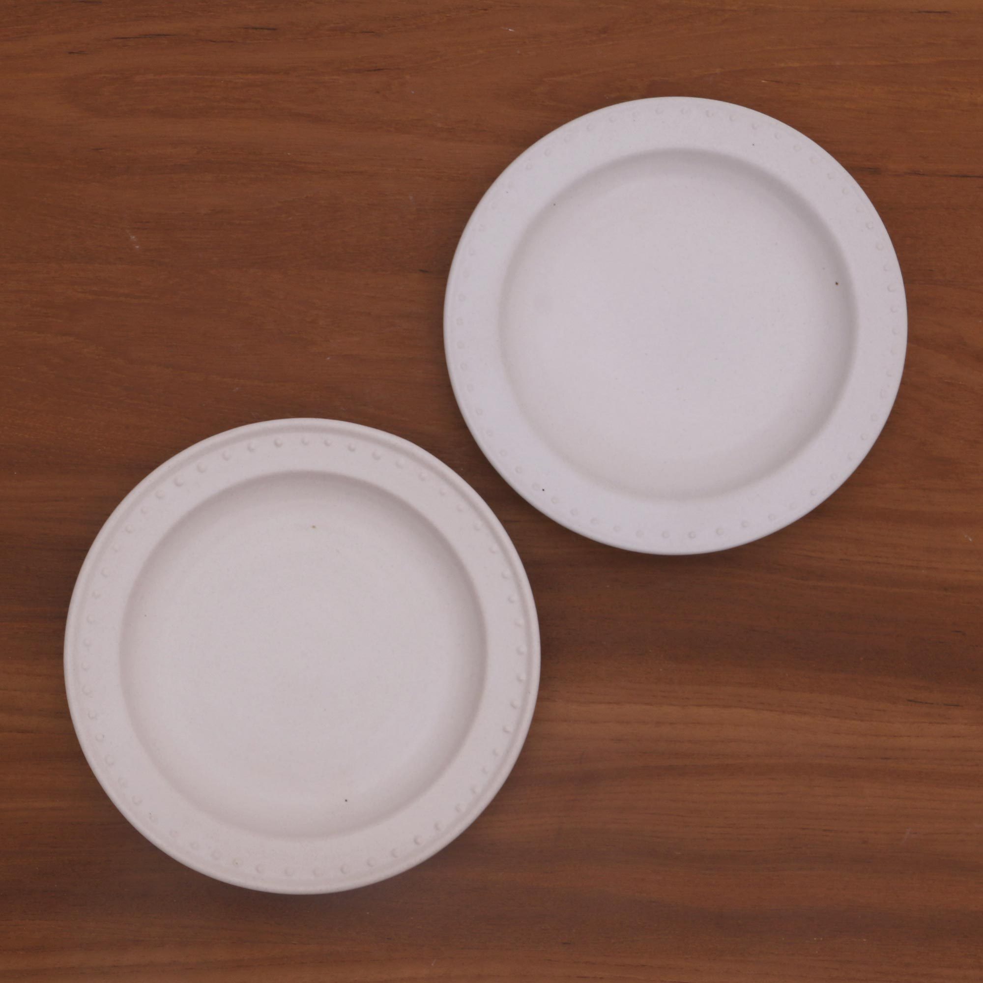 White Ceramic Salad Plates with Dot Motif (Pair) Country Dot NOVICA