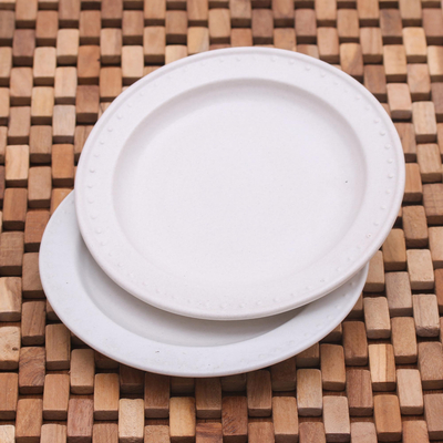 Salatteller aus Keramik, (Paar) - Weiße Keramik-Salatteller mit Punktmotiv (Paar)