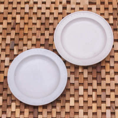 Platos de ensalada de cerámica, (par) - Platos de ensalada de cerámica blanca con motivo de lunares (par)