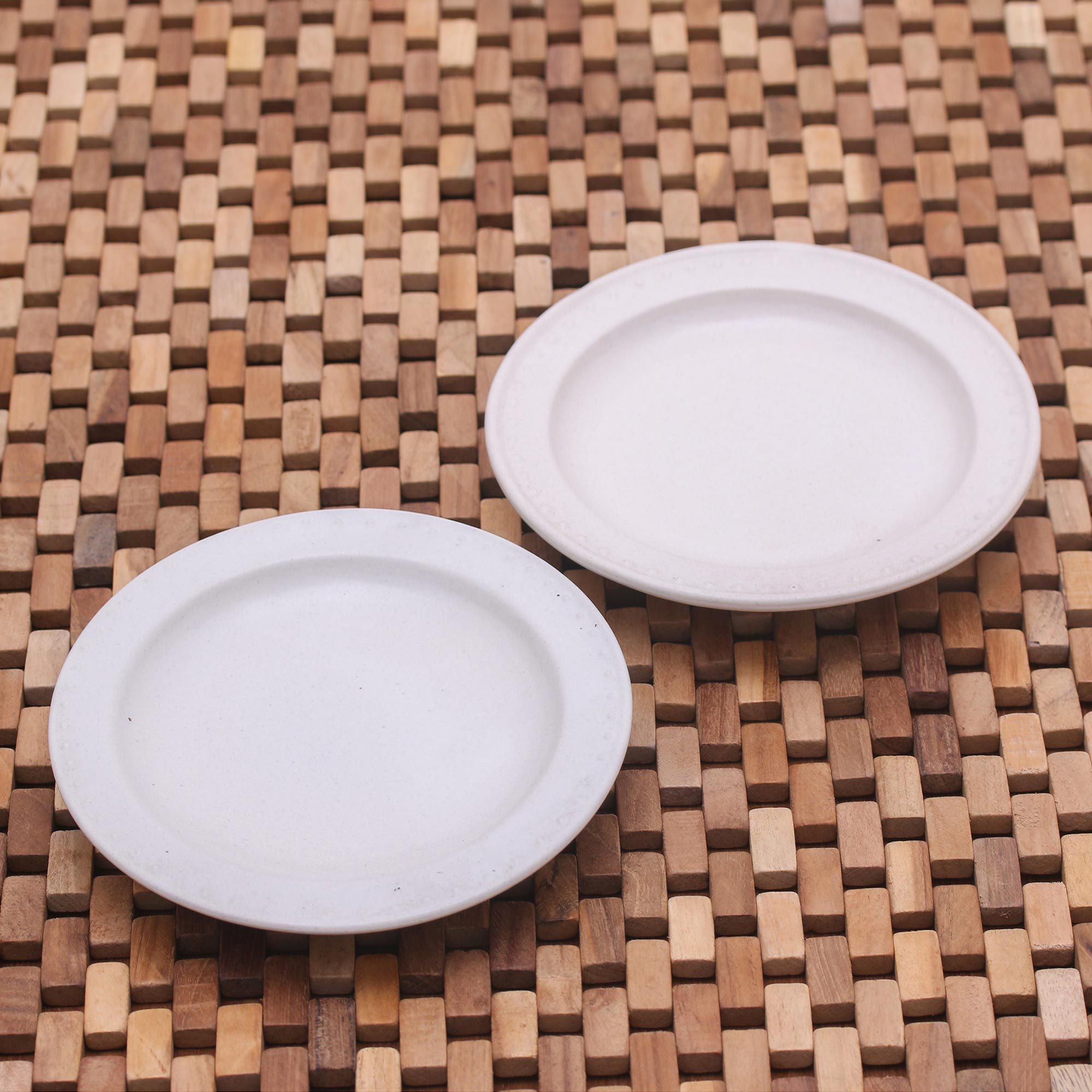 White Ceramic Salad Plates with Dot Motif (Pair) Country Dot NOVICA