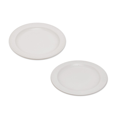 Platos de ensalada de cerámica, (par) - Platos de ensalada de cerámica blanca con motivo de lunares (par)