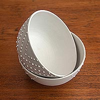 Cuencos de cerámica, 'Chevron Dot' - Cuencos de sopa de cerámica blanca con motivo Chevron Dot (par)