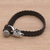 Leather wristband bracelet, 'Buffalo Bravery' - Black Leather and Sterling Silver Braided Wristband (image 2b) thumbail
