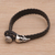 Leather wristband bracelet, 'Vulture King' - Black Leather and Sterling Silver Braided Wristband (image 2c) thumbail