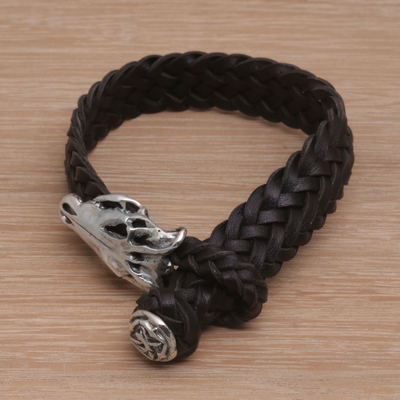 Armband aus Leder - Armband aus schwarzem Leder und Sterlingsilber