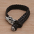 Leather wristband bracelet, 'Dark Alligator' - Black Leather and Sterling Silver Wristband Bracelet (image 2) thumbail