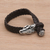 Leather wristband bracelet, 'Dark Alligator' - Black Leather and Sterling Silver Wristband Bracelet (image 2b) thumbail