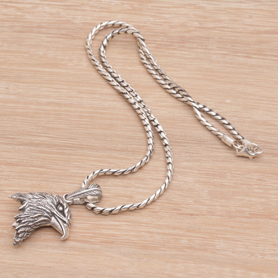 Sterling silver pendant necklace, 'Eagle Splendor' - Handmade Sterling Silver Eagle Pendant Necklace