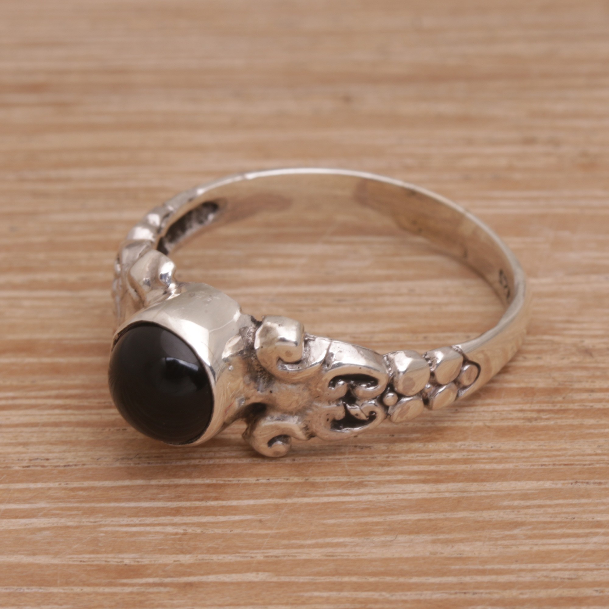 Handmade Onyx 925 Sterling Silver Cocktail Ring Indonesia, 'Be Good'