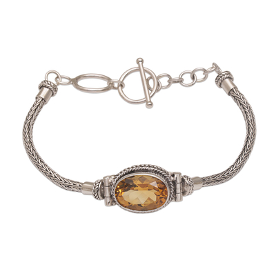 Yellow Faceted Citrine Sterling Silver Braid Pendant Bracelet