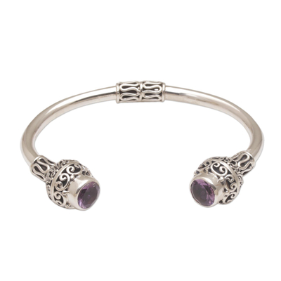 Amethyst cuff bracelet, 'Monument' - Amethyst and Sterling Silver Cuff Bracelet from Bali