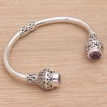 Amethyst cuff bracelet, 'Monument' - Amethyst and Sterling Silver Cuff Bracelet from Bali