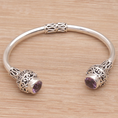 Amethyst cuff bracelet, 'Monument' - Amethyst and Sterling Silver Cuff Bracelet from Bali