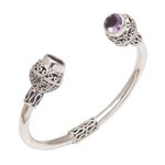Amethyst cuff bracelet, 'Monument' - Amethyst and Sterling Silver Cuff Bracelet from Bali