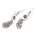Amethyst dangle earrings, 'Merak' - Amethyst and Sterling Silver Peafowl Dangle Earrings