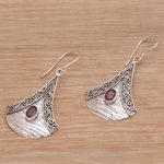 Garnet dangle earrings, 'Blade Falling' - Garnet and Sterling Silver Dangle Earrings from Bali