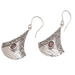 Garnet dangle earrings, 'Blade Falling' - Garnet and Sterling Silver Dangle Earrings from Bali
