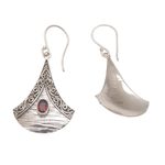 Garnet dangle earrings, 'Blade Falling' - Garnet and Sterling Silver Dangle Earrings from Bali