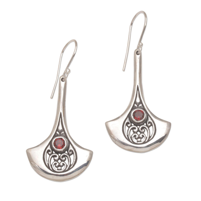Garnet dangle earrings, 'Blade's Rain' - Garnet and Sterling Silver Dangle Earrings from Bali