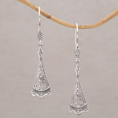 Sterling silver dangle earrings, 'Knowing' - Handmade Sterling Silver Dangle Earrings from Bali