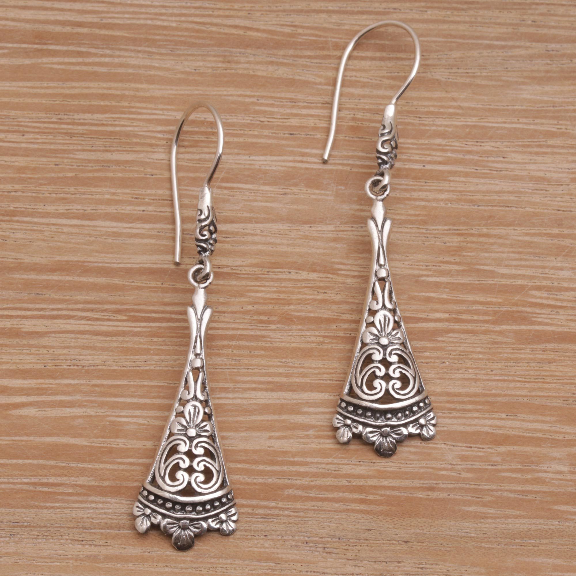 Handmade Sterling Silver Dangle Earrings from Bali Knowing NOVICA