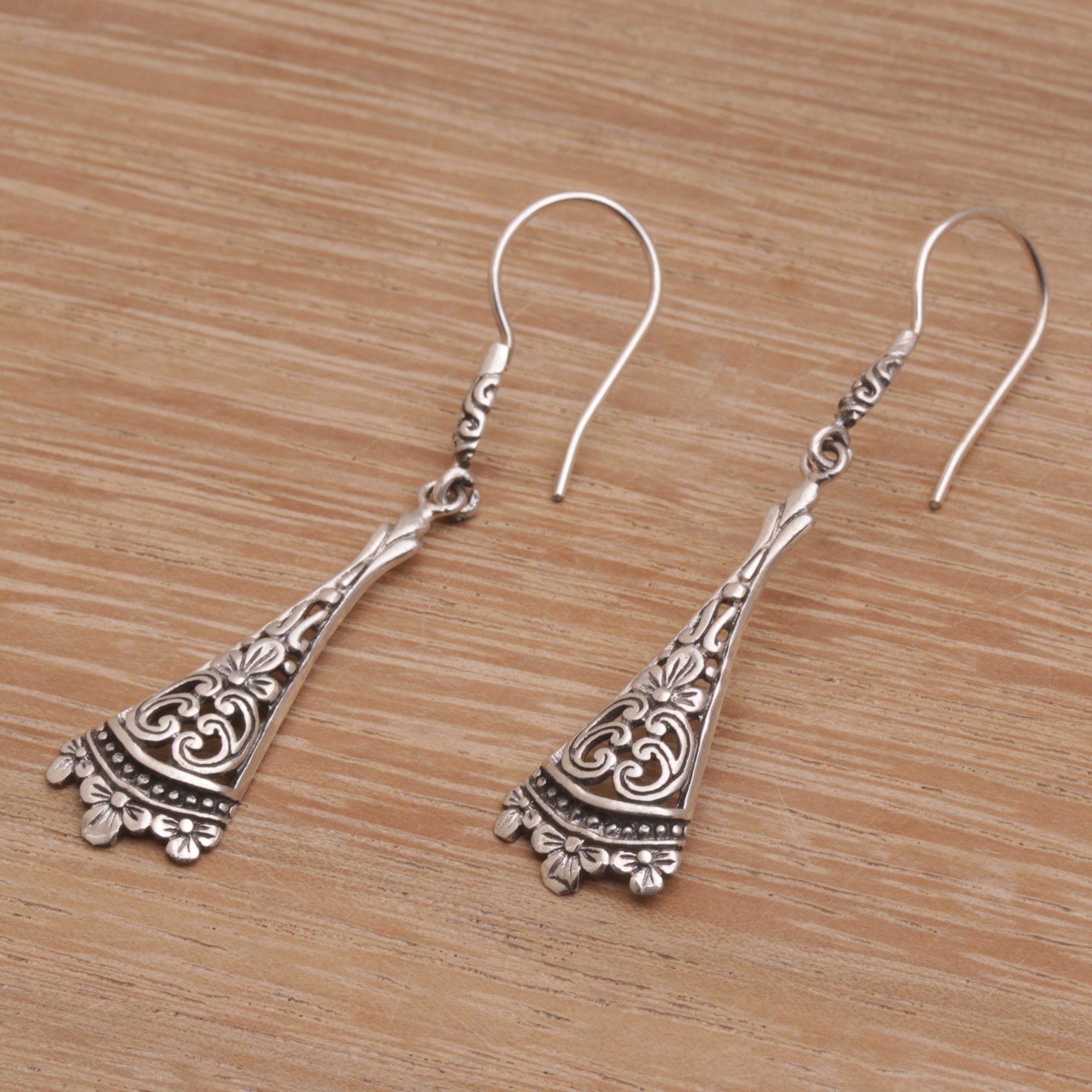 Handmade Sterling Silver Dangle Earrings from Bali Knowing NOVICA