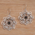 Onyx dangle earrings, 'Jimbaran Sun' - Round Sterling Silver Dangle Earrings with Onyx (image 2b) thumbail