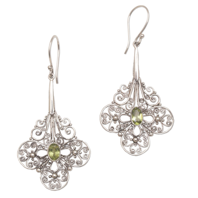 Peridot dangle earrings, 'Days of Grace' - Lacy Peridot and Sterling Silver Earrings