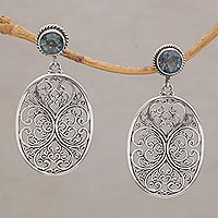 Blue topaz dangle earrings, 'Rococo' - Rococo Style Sterling and Blue Topaz Dangle Earrings