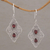 Garnet dangle earrings, 'Besakih Beauty' - Ornate Dangle Earrings with Garnets and Sterling Silver thumbail