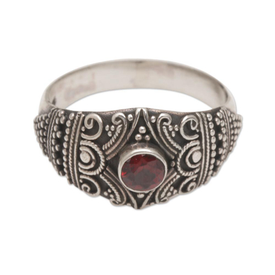 Garnet domed cocktail ring, 'Time and Tradition' - Oxidized Sterling Silver and Garnet Cocktail Ring