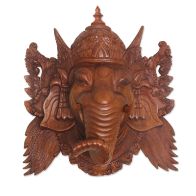 Hand Carved Balinese Suar Wood Mask of Ganesha