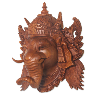Holzmaske - Handgeschnitzte balinesische Suar-Holzmaske von Ganesha