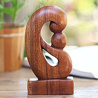 Wood sculpture, 'Maternal Embrace'