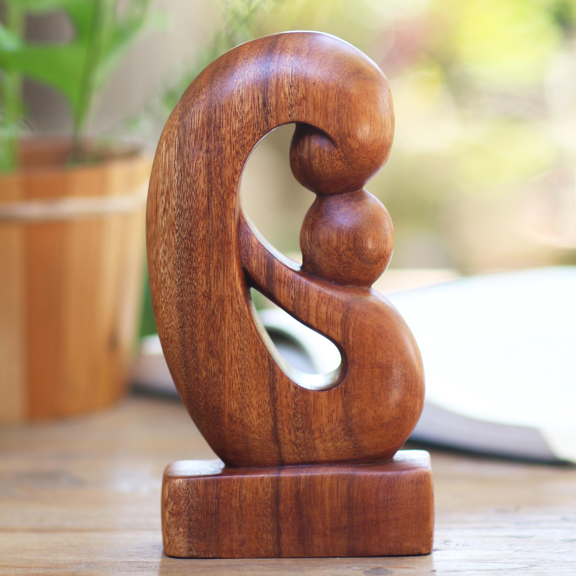 Maternal Embrace' Brown NOVICA Abstract Wood Sculpture 