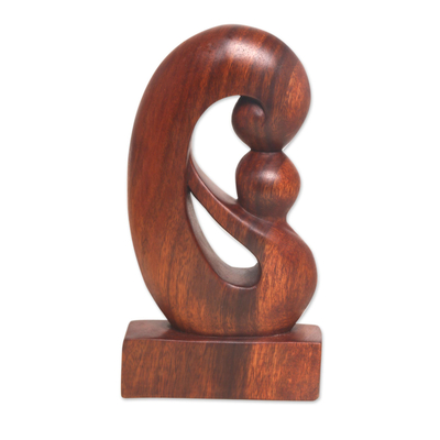 Wood sculpture, 'Maternal Embrace' - Curved Hand Carved Wood Sculpture