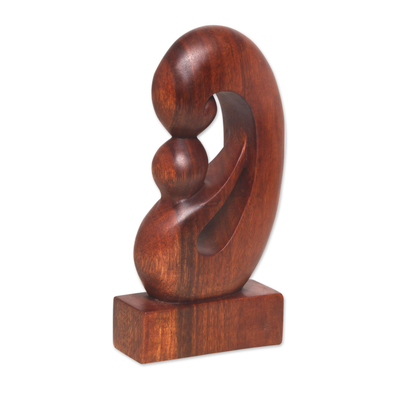 Wood sculpture, 'Maternal Embrace' - Curved Hand Carved Wood Sculpture