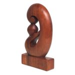 Wood sculpture, 'Maternal Embrace' - Curved Hand Carved Wood Sculpture