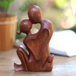 Wood statuette, 'Love's Bond' - Hand Carved Romantic Suar Wood Statuette from Bali